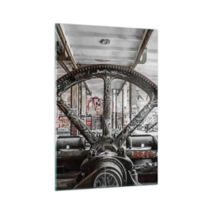 Glasbild - Bild auf glas - Ein alter Mechanismus in einem verlassenen Industriegebäude - 70x100cm - Das geheime Leben der Fabrik - Moderne Wanddekoration für Wohnzimmer und Schlafzimmer ARTTOR