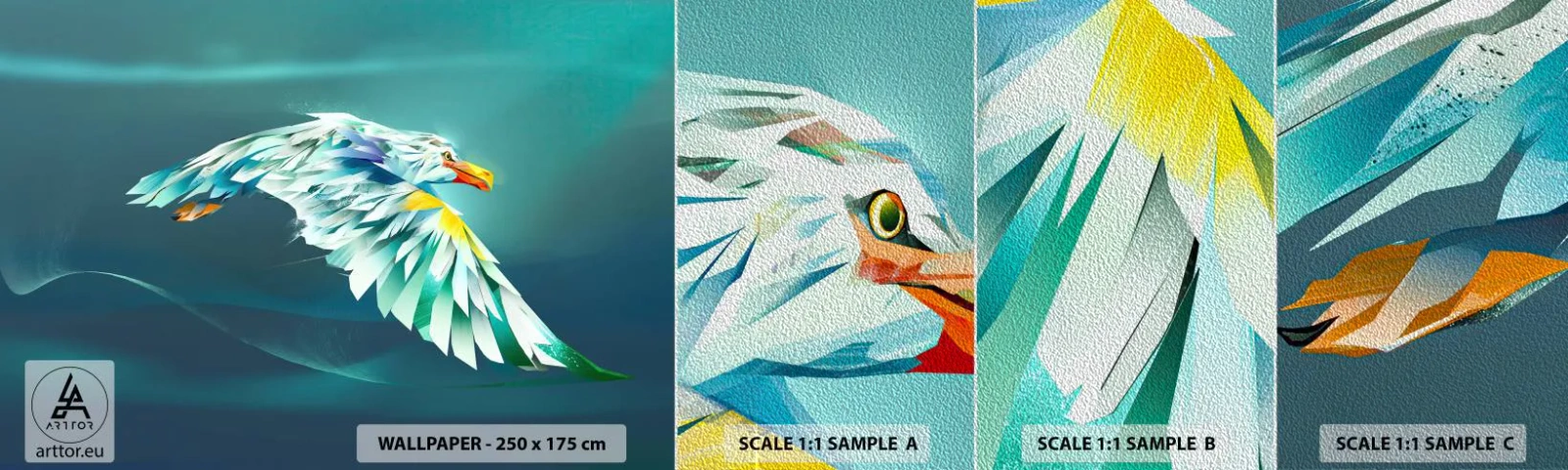 Fototapeten Muster Premium Sand - Der Adler deiner Flüge ist die Kraft - Abstraktion, Adler, Vogel - 100x30 cm