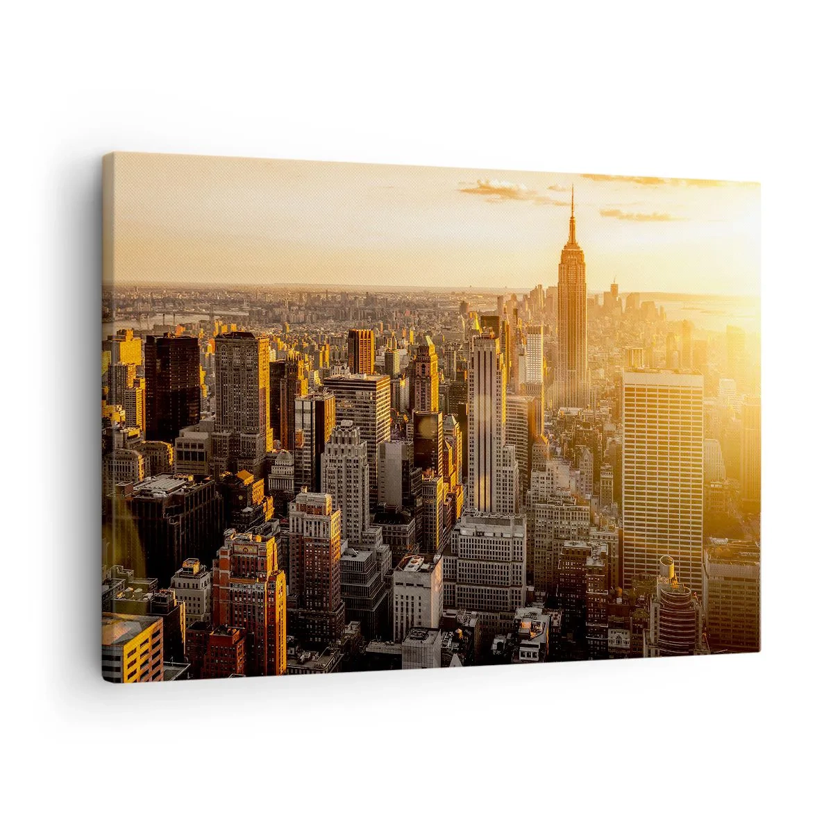 Bild auf Leinwand - Leinwandbild - Skyline von New York City bei Sonnenuntergang mit Blick auf das Empire State Building - 70x50cm - In der Sonne wachsen - Moderne Wanddekoration für Wohnzimmer und Schlafzimmer ARTTOR