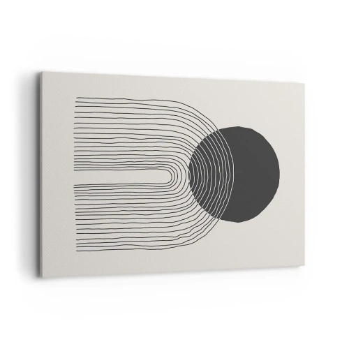 Bild auf Leinwand - Leinwandbild - Abstraktes Muster mit Linien und einem schwarzen Kreis auf hellem Hintergrund - 100x70cm - Zittern und Vertrauen - Moderne Wanddekoration für Wohnzimmer und Schlafzimmer ARTTOR