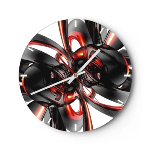 Wanduhr - Glasuhr - Abstraktes Muster mit roten und schwarzen Formen - 30x30cm - Uhrwerk in Graphit und Rot - Moderne Wanddekoration für Wohnzimmer, Küche und Schlafzimmer ARTTOR