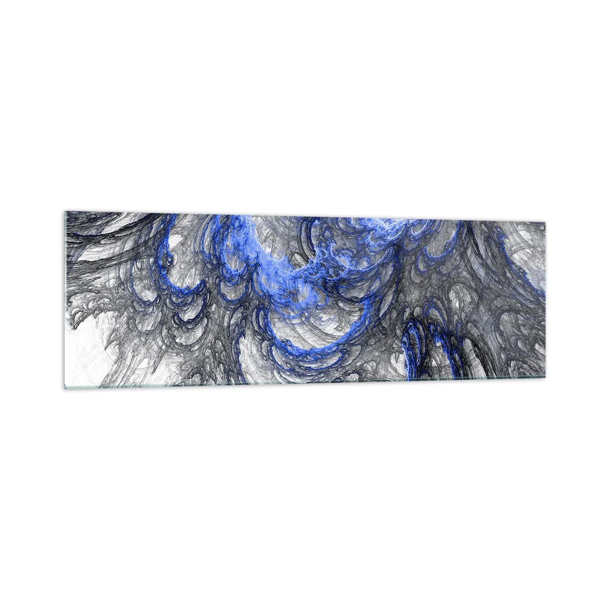 Glasbild - Bild auf glas - Abstrakte Wellen in Blau- und Grautönen - 160x50cm - Die Geburt einer Welle - Moderne Wanddekoration für Wohnzimmer und Schlafzimmer ARTTOR