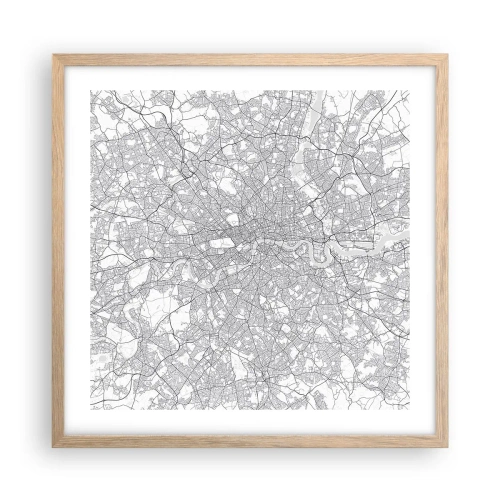 Poster in einem Rahmen aus heller Eiche - Karte des Labyrinths von London - 50x50 cm