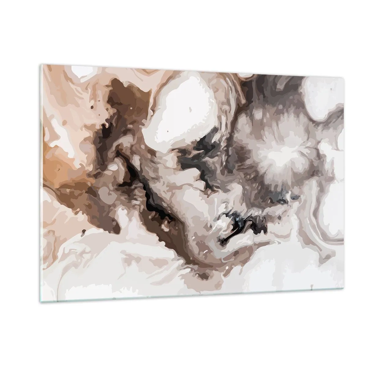 Glasbild - Bild auf glas - Abstraktes Muster in Braun-, Beige- und Weißtönen - 120x80cm - Die Geburt einer Galaxie - Moderne Wanddekoration für Wohnzimmer und Schlafzimmer ARTTOR