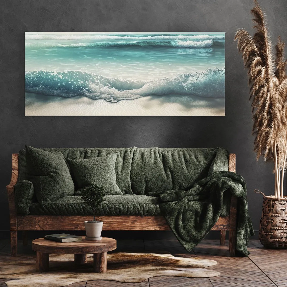 Bild auf Leinwand - Leinwandbild - Meereswellen an einem hellen Sandstrand - 120x50cm - Frieden des Ozeans - Moderne Wanddekoration für Wohnzimmer und Schlafzimmer ARTTOR
