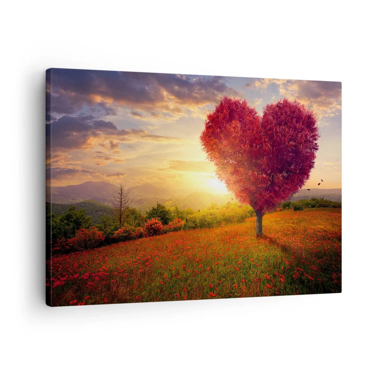 Bild auf Leinwand - Leinwandbild - Herzförmiger Baum bei Sonnenuntergang - 70x50cm - Berührt das Herz - Moderne Wanddekoration für Wohnzimmer und Schlafzimmer ARTTOR