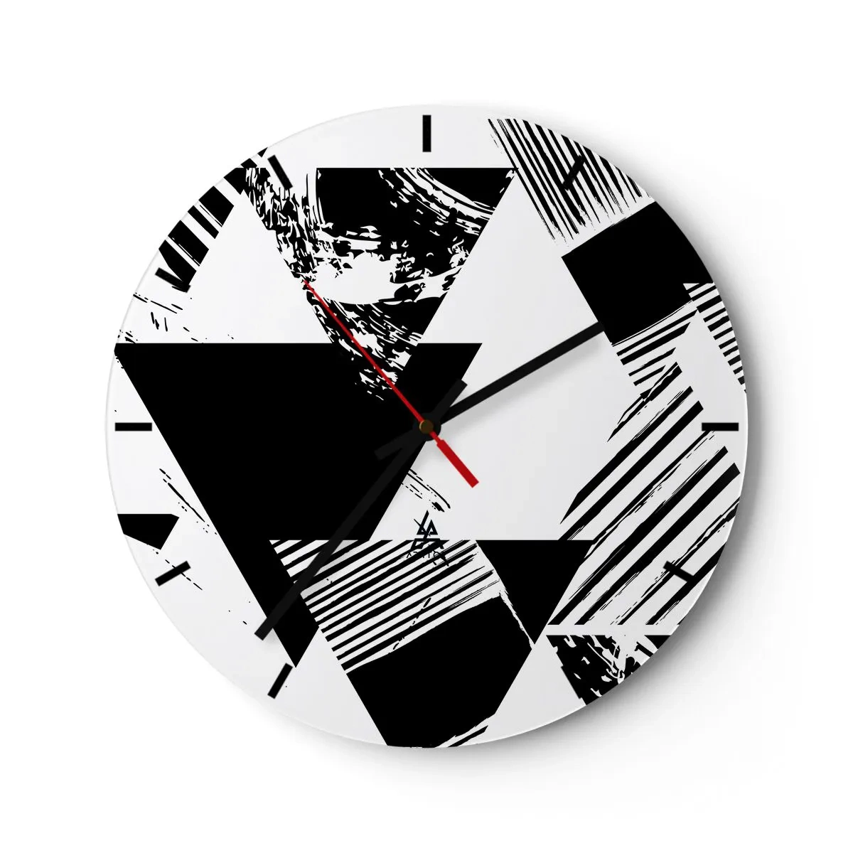 Wanduhr - Glasuhr - Schwarz-weiße geometrische Komposition mit Dreiecken - 30x30cm - Regen von Dreiecken - Moderne Wanddekoration für Wohnzimmer, Küche und Schlafzimmer ARTTOR
