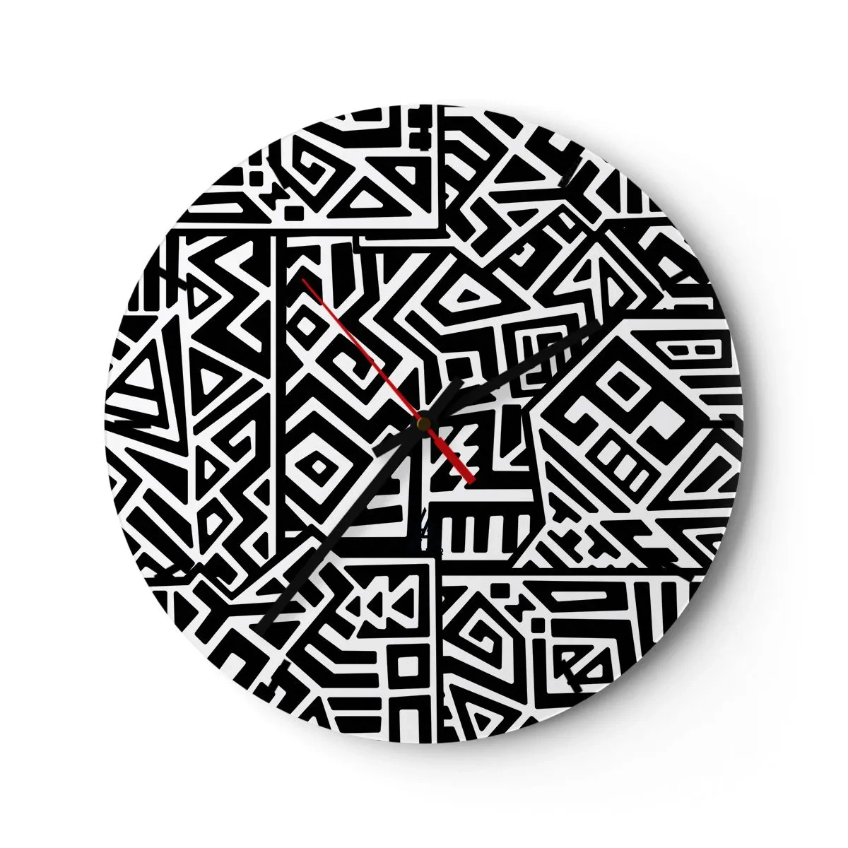 Wanduhr - Glasuhr - Schwarz-Weiß-Komposition geometrischer Muster - 30x30cm - Präkolumbianische Komposition - Moderne Wanddekoration für Wohnzimmer, Küche und Schlafzimmer ARTTOR