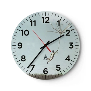 Wanduhr - Glasuhr - Drachen, Löwenzahn, Wind - 30x30 cm