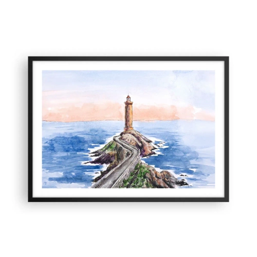 Poster in einem schwarzem Rahmen - Ein Leuchtturm an einer felsigen Küste - 70x50cm - Dem Meer zugewandt - Moderne Wanddekoration für Wohnzimmer und Schlafzimmer ARTTOR