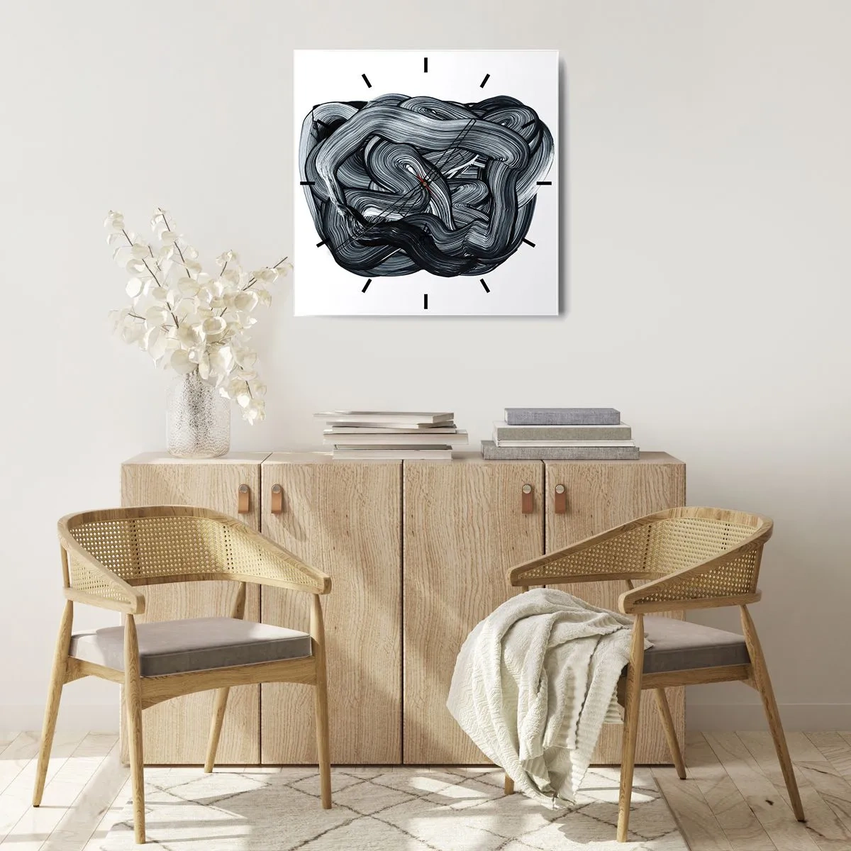 Wanduhr - Glasuhr - Abstrakte Komposition in Grautönen - 30x30cm - Es ist nicht so einfach - Moderne Wanddekoration für Wohnzimmer und Schlafzimmer ARTTOR