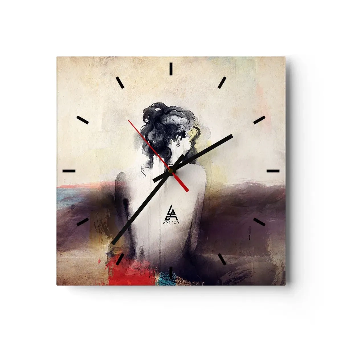 Wanduhr - Glasuhr - Ein subtiles Frauenporträt im künstlerischen Stil - 30x30cm - Glatte Linien, ovale Formen - Moderne Wanddekoration für Wohnzimmer und Schlafzimmer ARTTOR