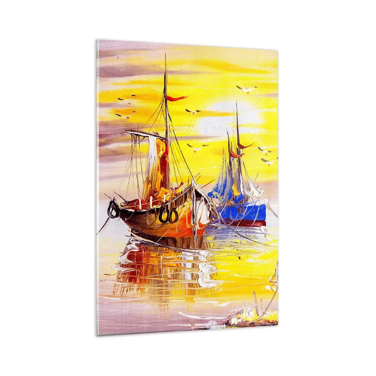 Glasbild - Bild auf glas - Eine malerische Szene von Booten auf ruhiger See - 80x120cm - Eine wohlverdiente Pause im Hafen - Moderne Wanddekoration für Wohnzimmer und Schlafzimmer ARTTOR