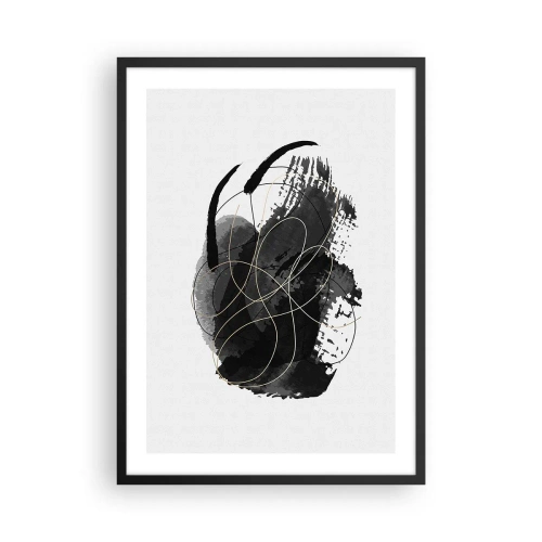 Poster in einem schwarzem Rahmen - Eine abstrakte Komposition in Schwarz mit zarten goldenen Linien. - 50x70cm - Aus Schwarz entstanden - Moderne Wanddekoration für Wohnzimmer und Schlafzimmer ARTTOR