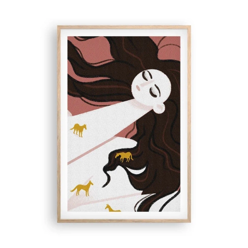 Poster in einem Rahmen aus heller Eiche - Traum von einem goldenen Pferd - 61x91 cm