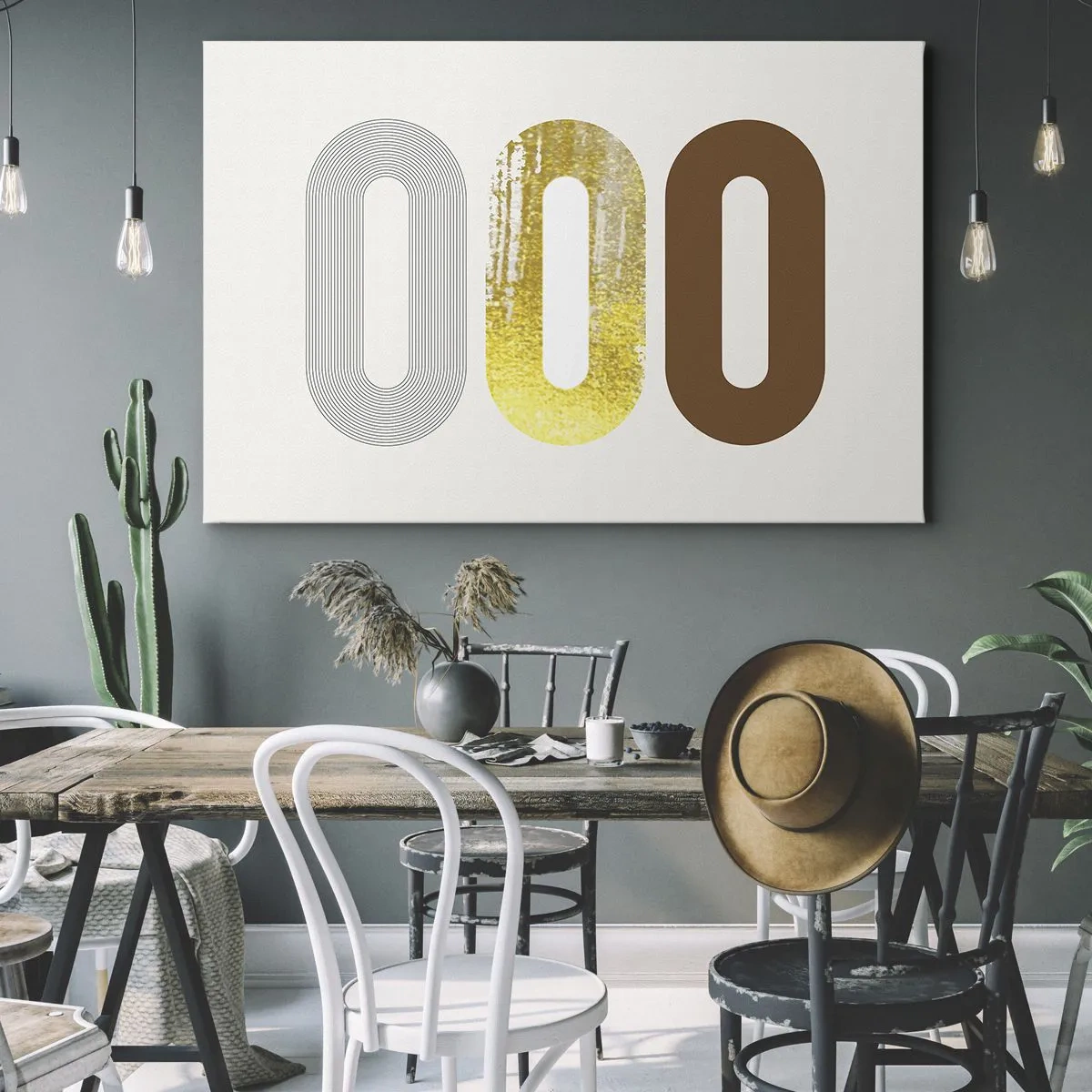 Bild auf Leinwand - Leinwandbild - Abstraktes Motiv aus drei geometrischen Formen - 100x70cm - Oooh! - Moderne Wanddekoration für Wohnzimmer und Schlafzimmer ARTTOR