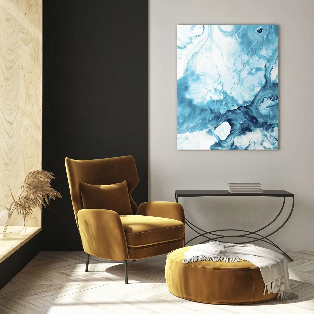 Glasbild - Bild auf glas - Abstraktes Muster in Blautönen - 70x100cm - Blaues Konzert - Moderne Wanddekoration für Wohnzimmer und Schlafzimmer ARTTOR