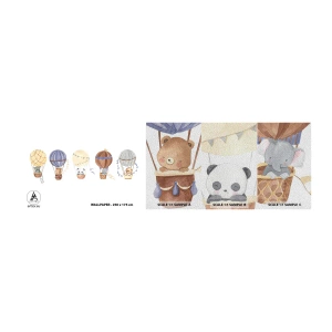 Fototapeten Muster Premium Sand - Freunde auf Reise - Luftballons, Tiere, Kinder - 100x30 cm