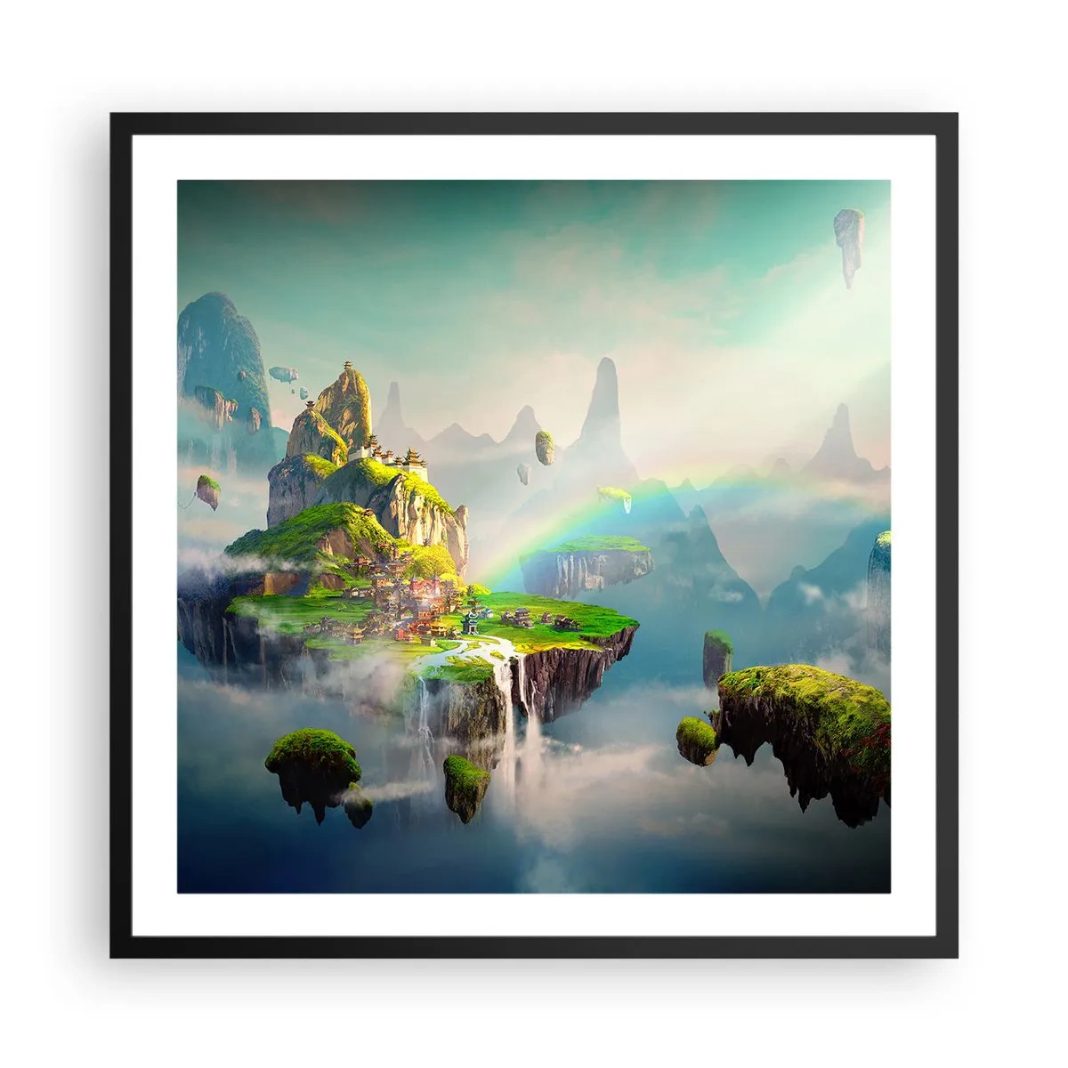 Poster in einem schwarzem Rahmen - Mitten am Himmel - glückliche Inseln - 60x60 cm