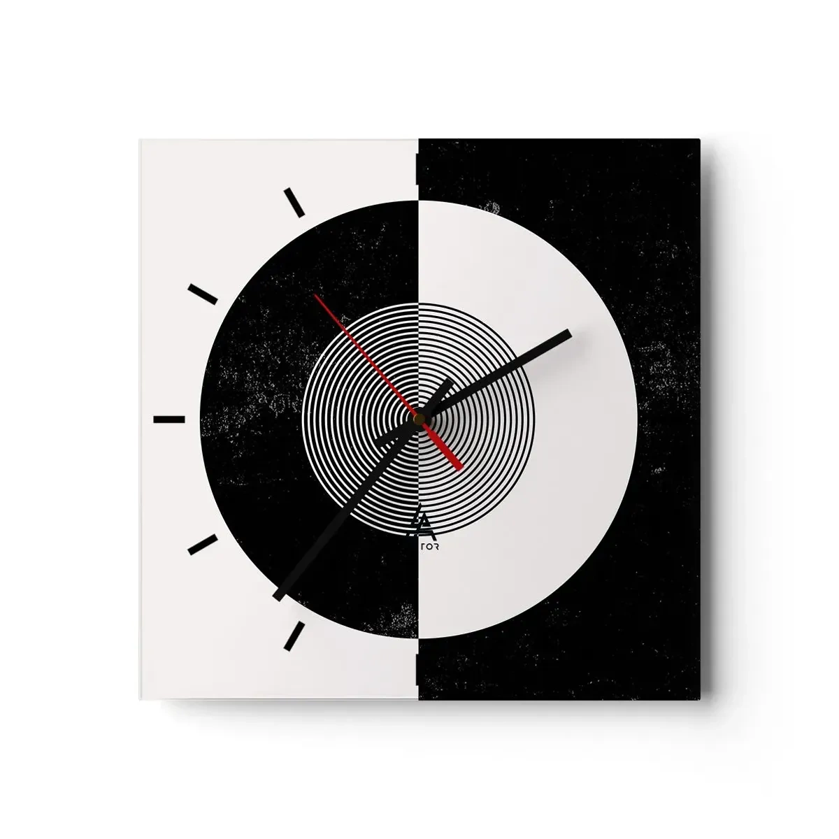 Wanduhr - Glasuhr - Grafisches Muster in kontrastierendem Schwarz und Weiß - 30x30cm - Harmonie in Schwarz und Weiß - Moderne Wanddekoration für Wohnzimmer und Schlafzimmer ARTTOR