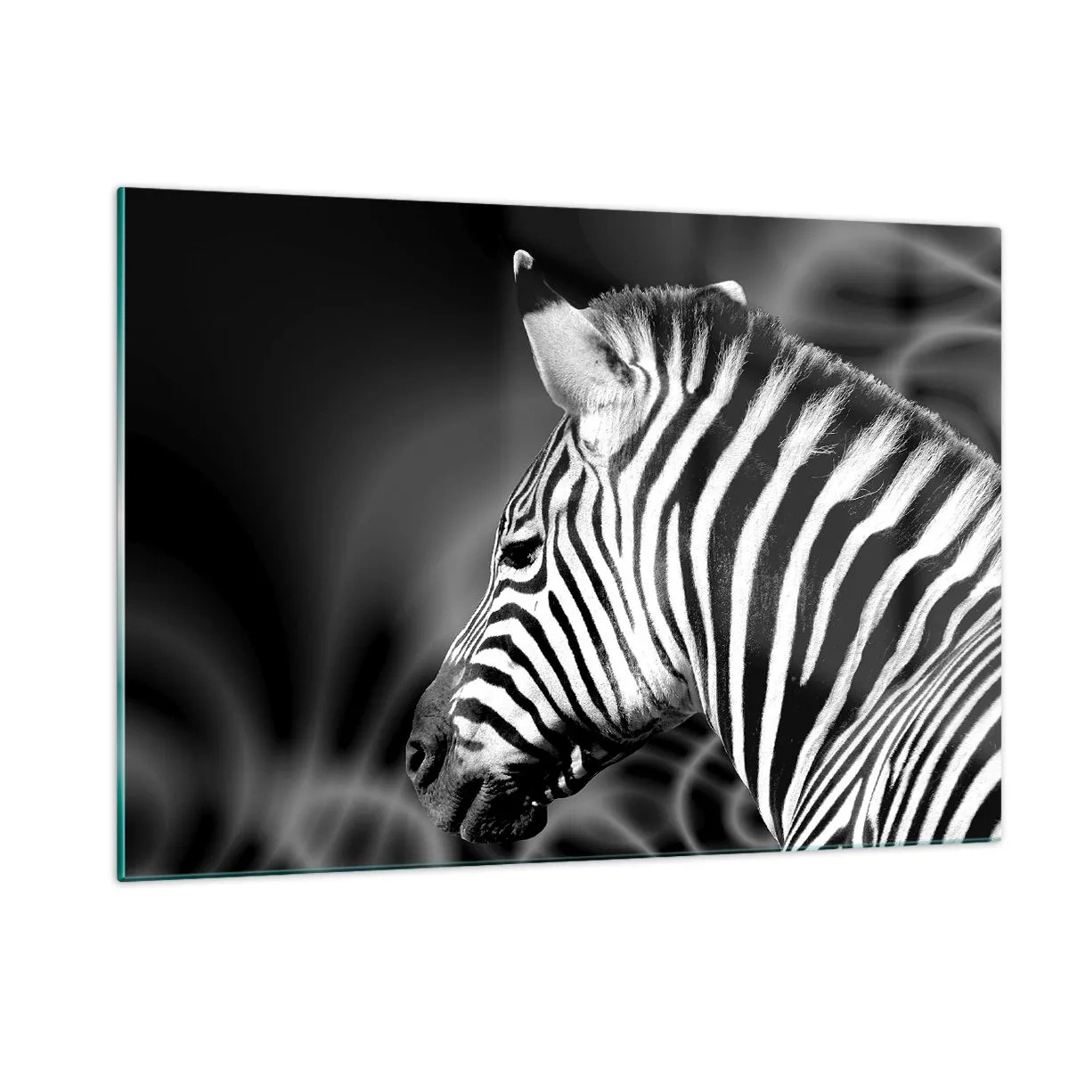 Glasbild - Bild auf glas - Zebra in Schwarz-Weiß-Ästhetik - 120x80cm - Weiß ist weiß und schwarz ist schwarz - Moderne Wanddekoration für Wohnzimmer und Schlafzimmer ARTTOR
