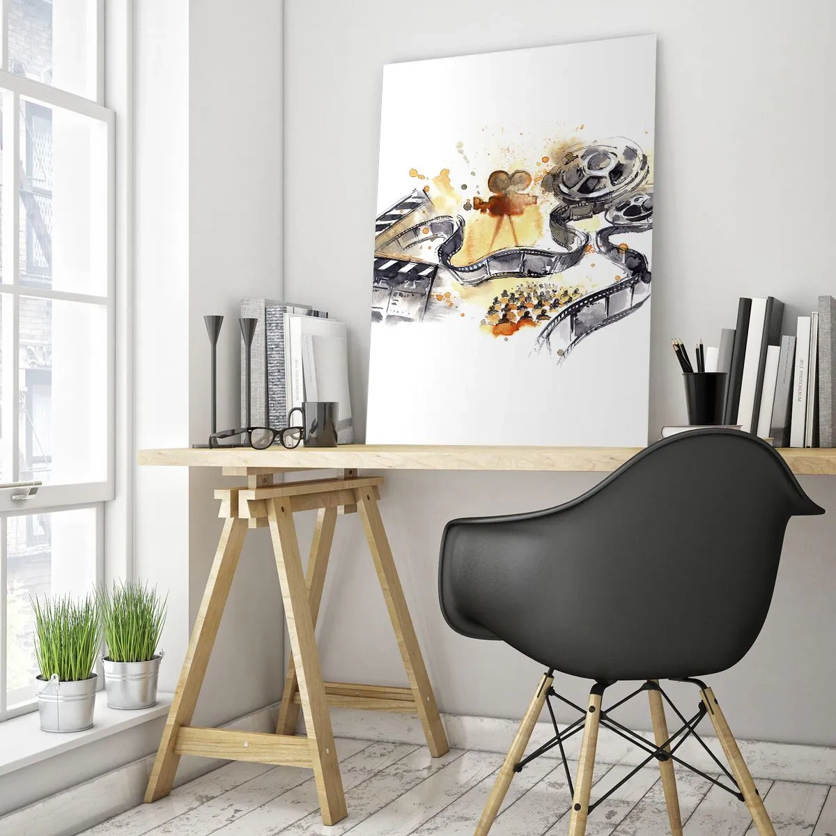 Glasbild - Bild auf glas - Filmstreifen und Kamera in kunstvoller Komposition - 50x70cm - Im Land der Träume - Moderne Wanddekoration für Wohnzimmer und Schlafzimmer ARTTOR