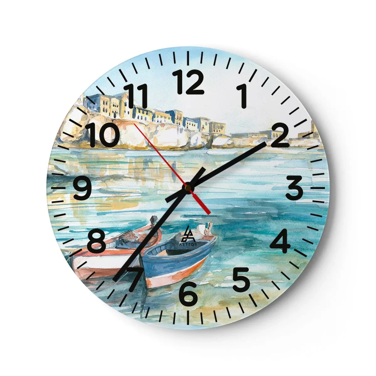 Wanduhr - Glasuhr - Landschaft in Azurblau - 40x40 cm