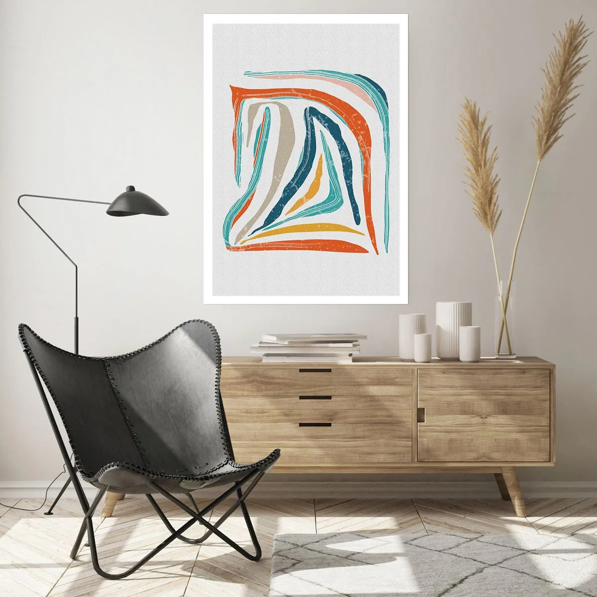 Poster - Bunte Abstraktion mit organischen Linien - 50x70cm - Abstraktion mit einem freundlichen Lächeln - Moderne Wanddekoration für Wohnzimmer und Schlafzimmer ARTTOR