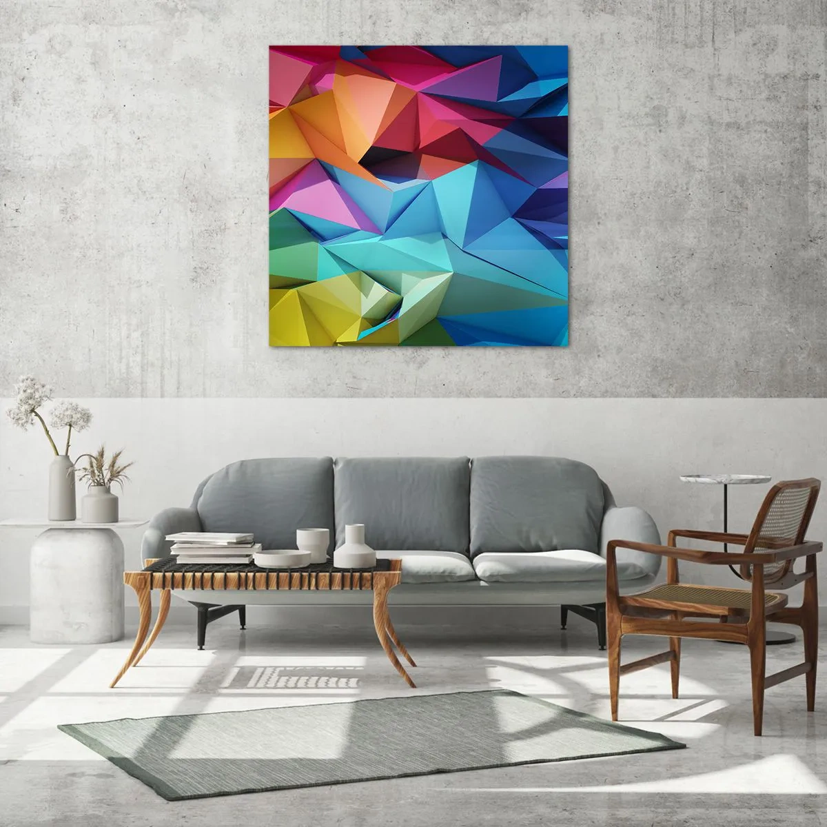 Glasbild - Bild auf glas - Regenbogen-Origami - 30x30 cm