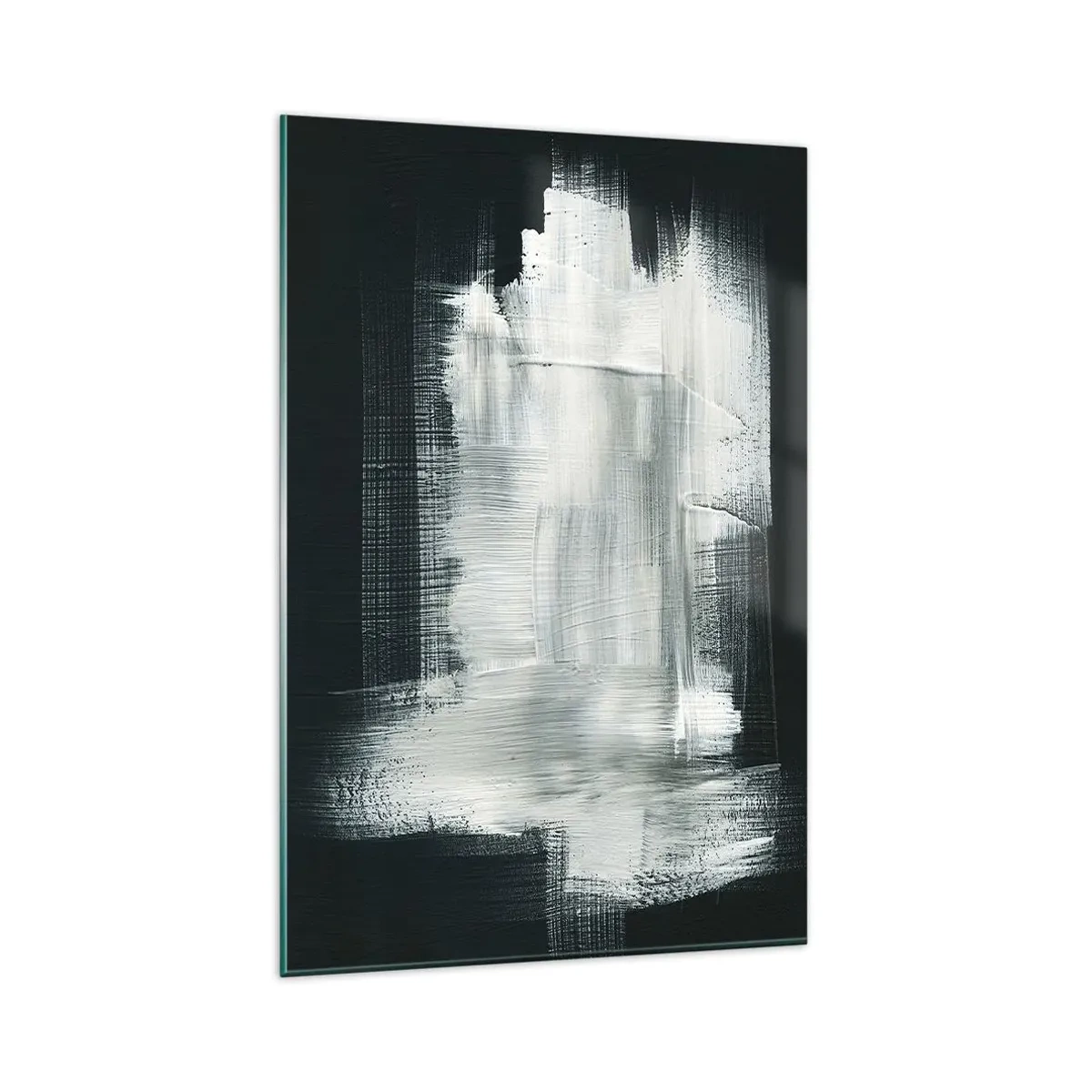 Glasbild - Bild auf glas - Weiße abstrakte Striche auf dunklem Hintergrund - 80x120cm - Vertikal und horizontal gewebt - Moderne Wanddekoration für Wohnzimmer und Schlafzimmer ARTTOR