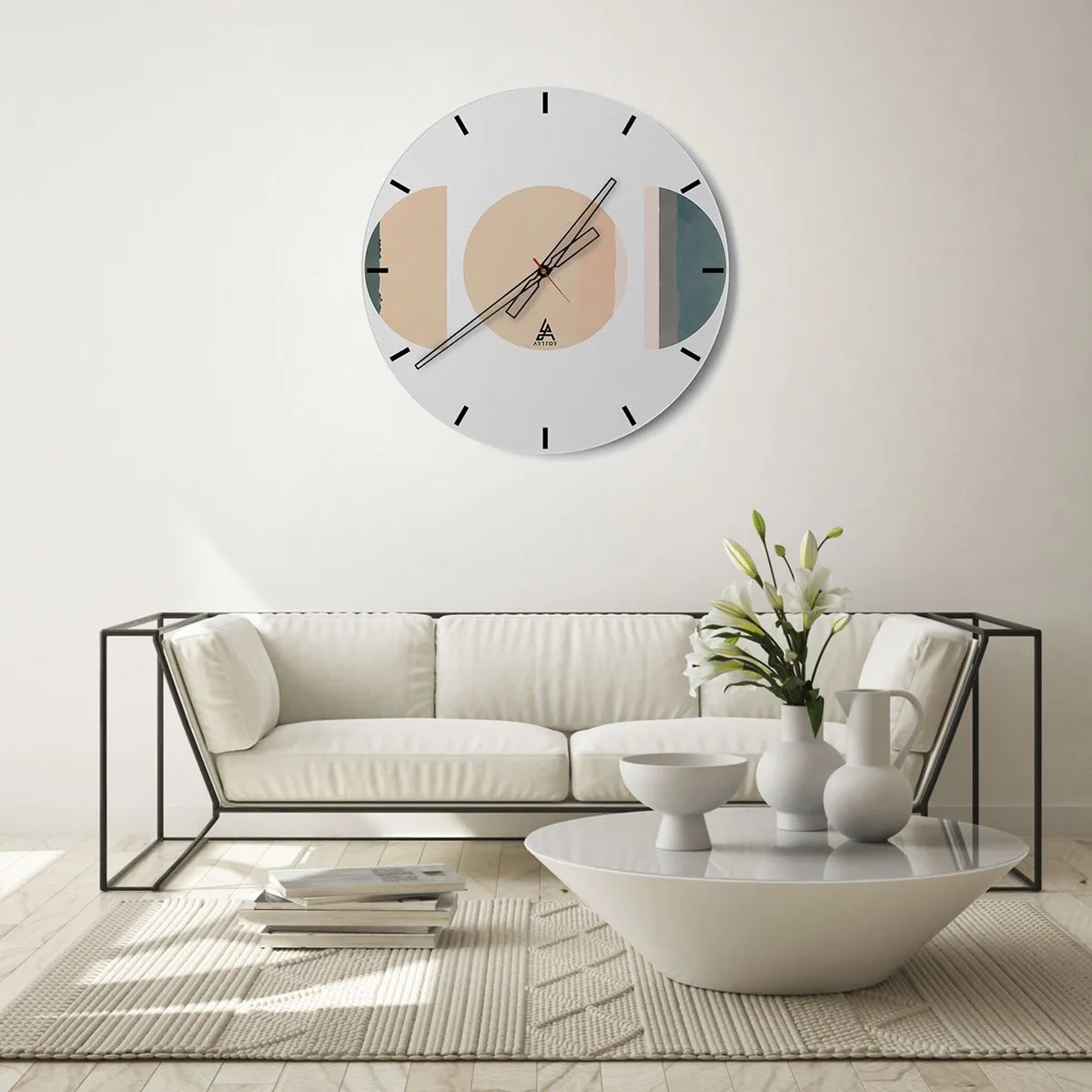Wanduhr - Glasuhr - Abstrakte geometrische Muster mit Pastellfarben - 30x30cm - Ein Rad hinter dem anderen… - Moderne Wanddekoration für Wohnzimmer, Küche und Schlafzimmer ARTTOR