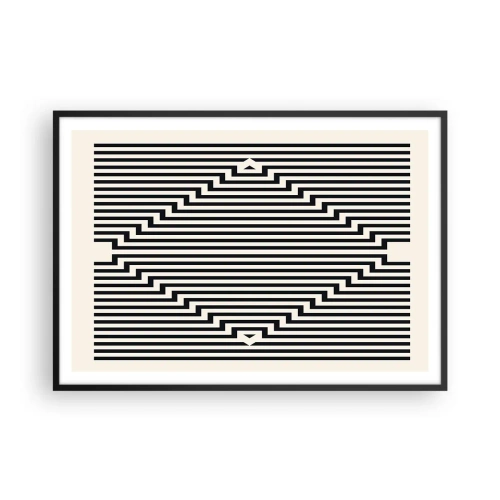 Poster in einem schwarzem Rahmen - Schwarze und weiße Linien erzeugen einen geometrischen Illusionseffekt - 100x70cm - Geometrische Illusion - Moderne Wanddekoration für Wohnzimmer und Schlafzimmer ARTTOR