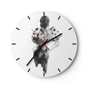 Wanduhr - Glasuhr - Schwarz-Weiß-Illustration einer Frau in einem eleganten Kleid - 30x30cm - Sie ging direkt vorbei - Moderne Wanddekoration für Wohnzimmer, Küche und Schlafzimmer ARTTOR