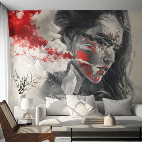Fototapete Standard Eco - Im Dunst der Absurdität - Abstraktion, Das Gesicht einer Frau, Porträt einer Frau - 350x256 cm