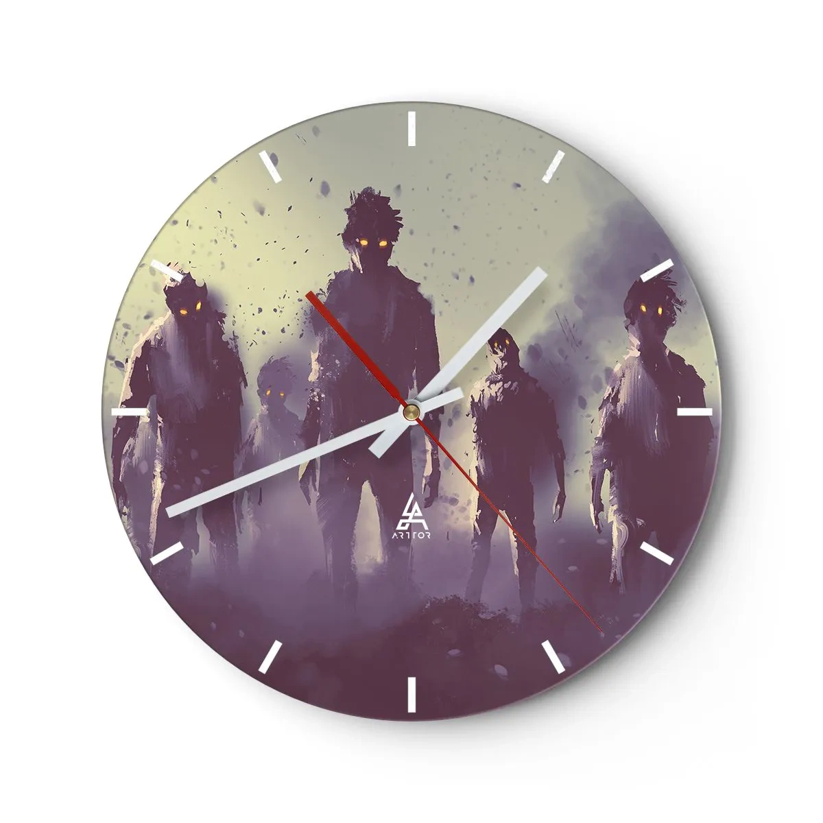 Wanduhr - Glasuhr - Dunkle Figuren vor nebligem Hintergrund - 30x30cm - Vorsichtig sein! Sie kommen - Moderne Wanddekoration für Wohnzimmer, Küche und Schlafzimmer ARTTOR