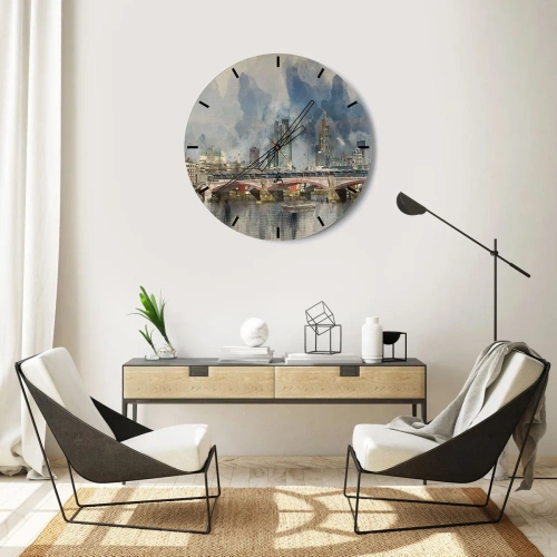 Wanduhr - Glasuhr - London Bridge und Skyline im Aquarellstil - 30x30cm - London in seiner ganzen Pracht - Moderne Wanddekoration für Wohnzimmer, Küche und Schlafzimmer ARTTOR