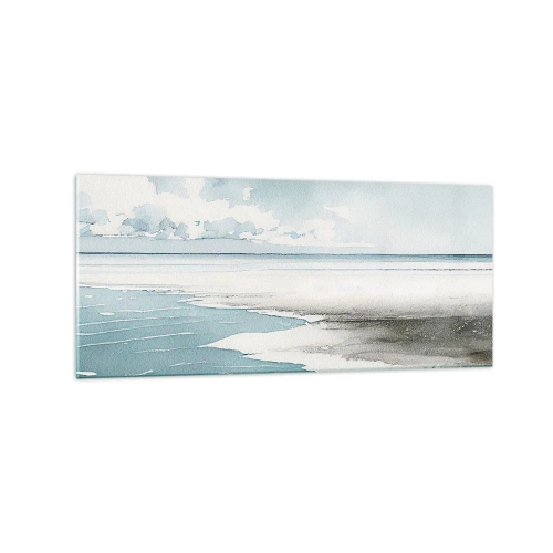 Glasbild - Bild auf glas - Ruhiges Meer und Strand in hellen Blautönen - 120x50cm - Sanfte Flut - Moderne Wanddekoration für Wohnzimmer und Schlafzimmer ARTTOR