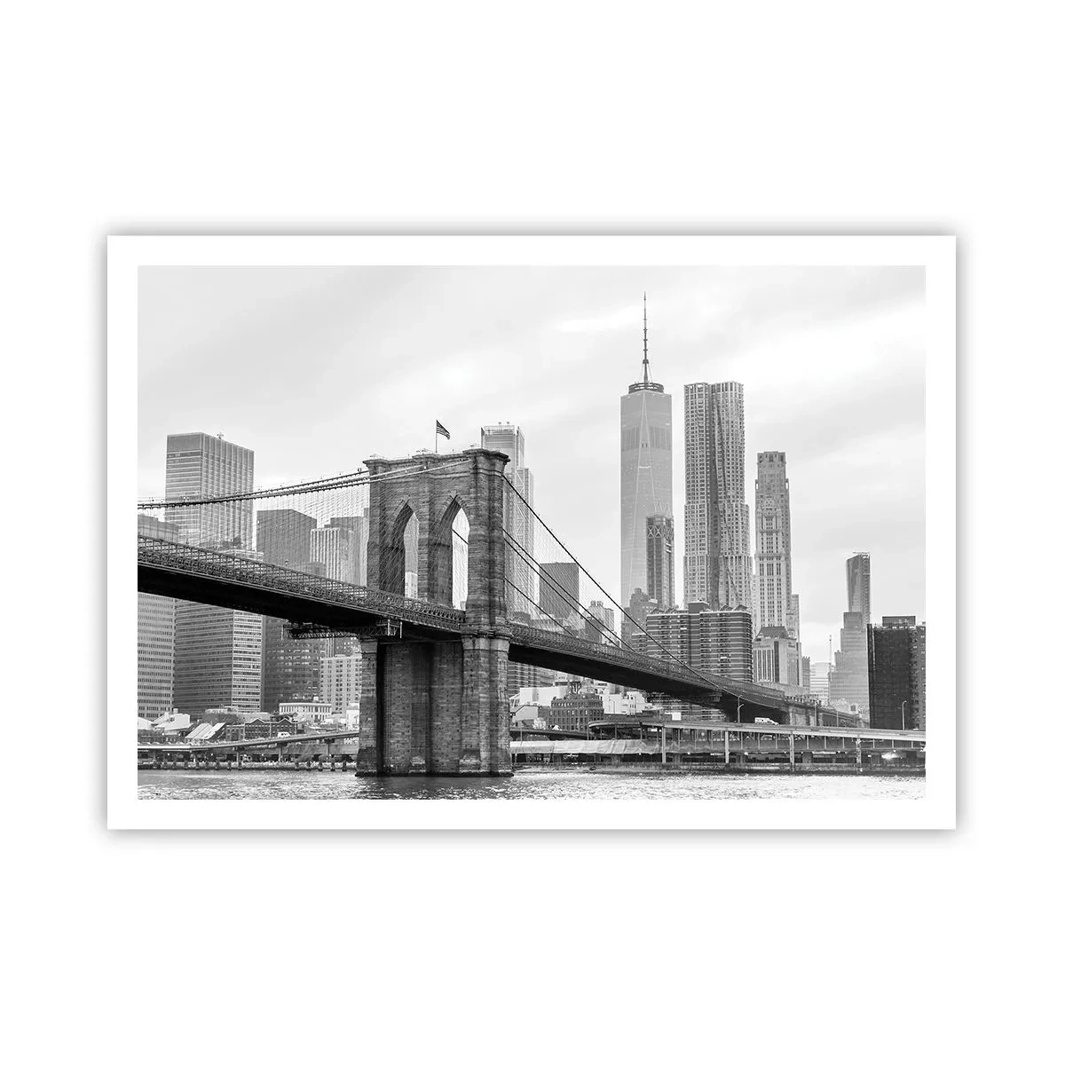 Poster - Brooklyn Bridge mit New Yorker Wolkenkratzern im Hintergrund - 100x70cm - New Yorker Atmosphäre - Moderne Wanddekoration für Wohnzimmer und Schlafzimmer ARTTOR