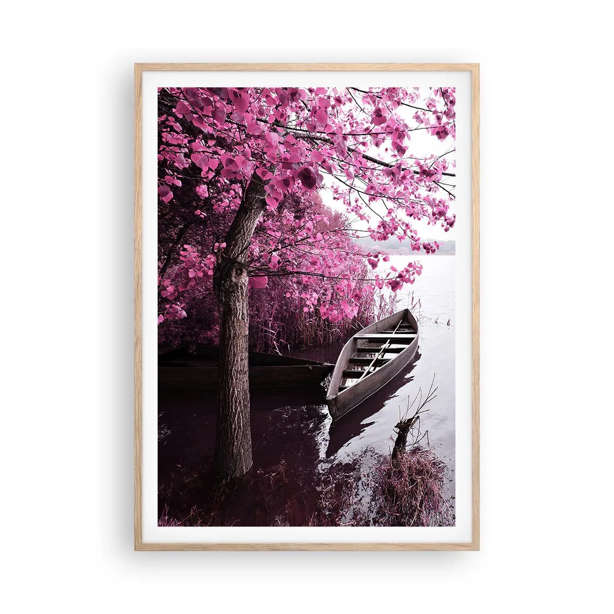 Poster in einem Rahmen aus heller Eiche - In rosa Stille - 70x100 cm