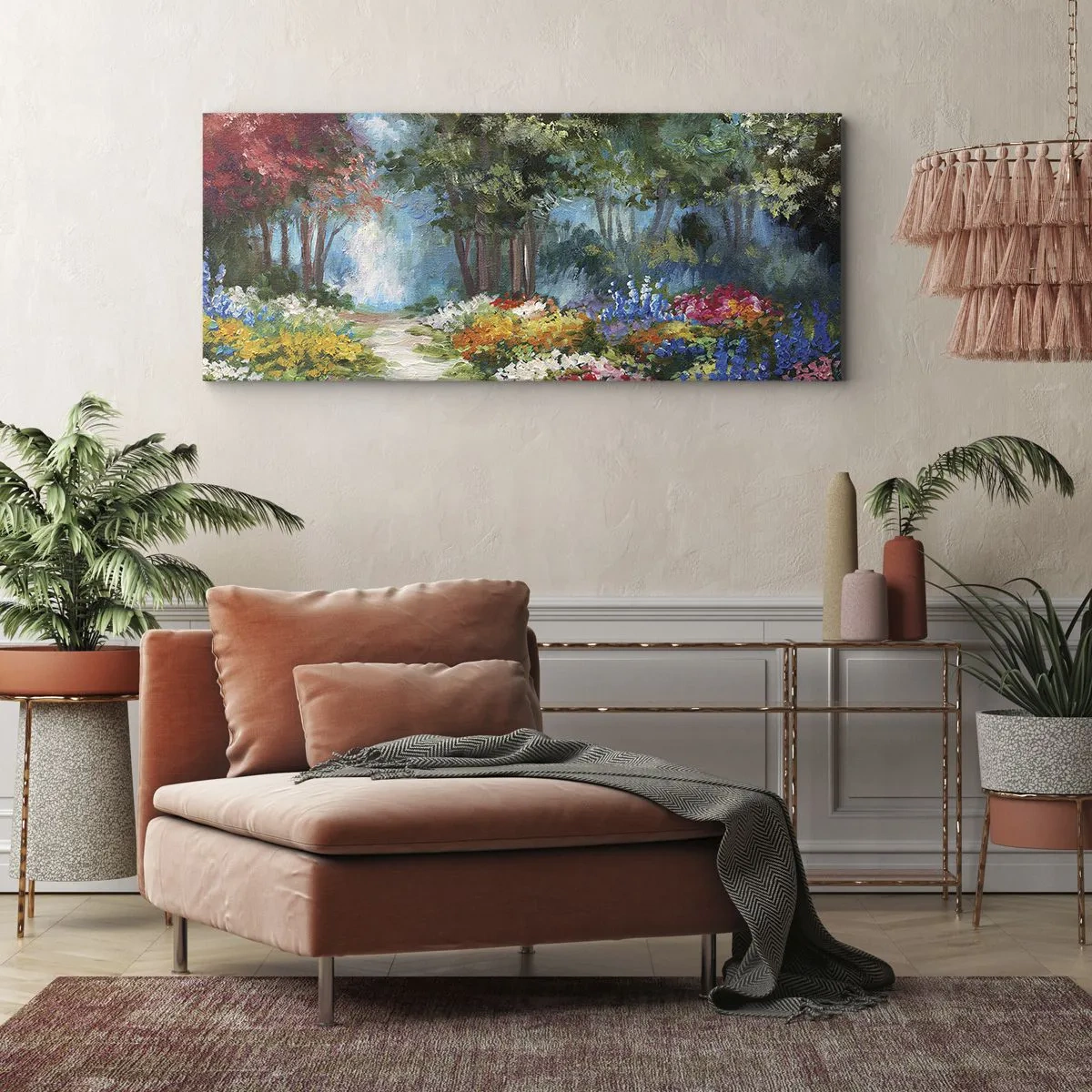 Bild auf Leinwand - Leinwandbild - Waldgarten, Blumenwald - 100x40 cm