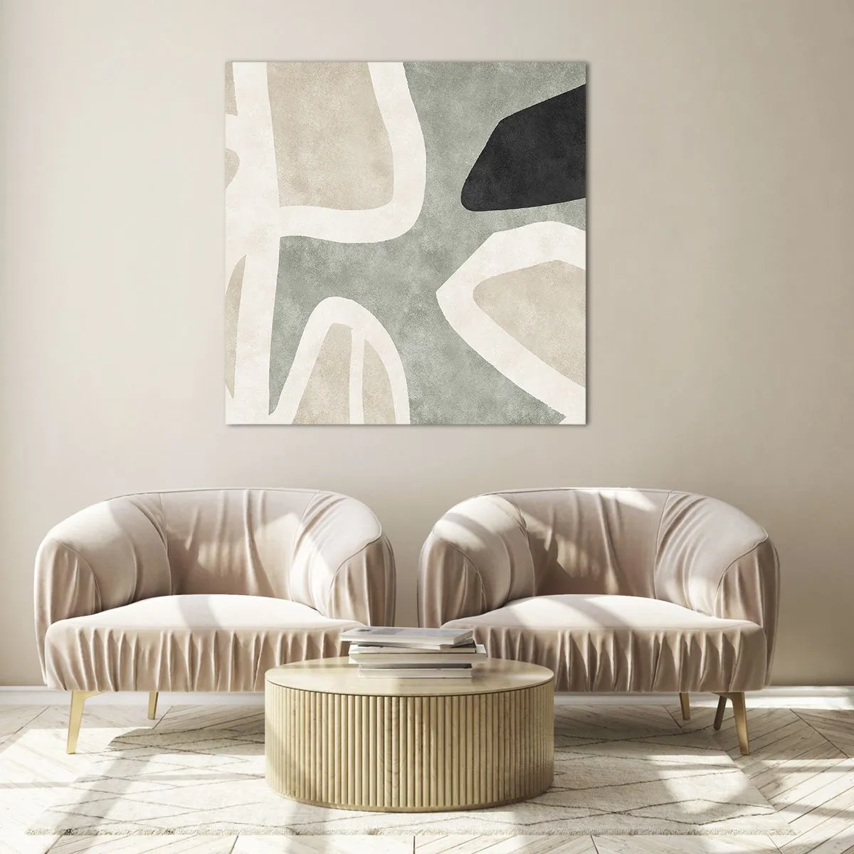 Glasbild - Bild auf glas - Komposition mit schwarzem Motiv - 50x50 cm