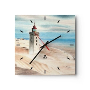 Wanduhr - Glasuhr - Ein Leuchtturm, umgeben von Sanddünen und blauem Himmel - 30x30cm - Immer aufs Meer starrend - Moderne Wanddekoration für Wohnzimmer und Schlafzimmer ARTTOR