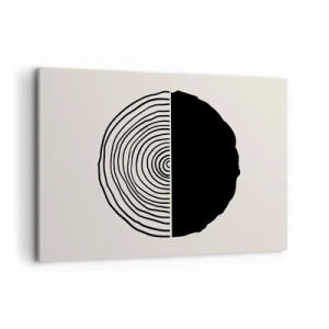 Bild auf Leinwand - Leinwandbild - Ein abstraktes Schwarz-Weiß-Motiv, inspiriert von einem Holzquerschnitt mit geometrischer Unterteilung. - 100x70cm - Halb und halb - Moderne Wanddekoration für Wohnzimmer und Schlafzimmer ARTTOR