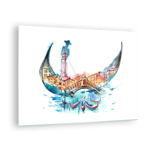 Glasbild - Bild auf glas - Aquarellpanorama von Venedig in Form einer Maske - 70x50cm - Wir segeln durch die Stadt - Moderne Wanddekoration für Wohnzimmer und Schlafzimmer ARTTOR