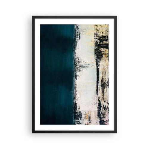 Poster in einem schwarzem Rahmen - Abstrakte Komposition in Marineblau- und Beigetönen - 50x70cm - Horizontale Komposition - Moderne Wanddekoration für Wohnzimmer und Schlafzimmer ARTTOR