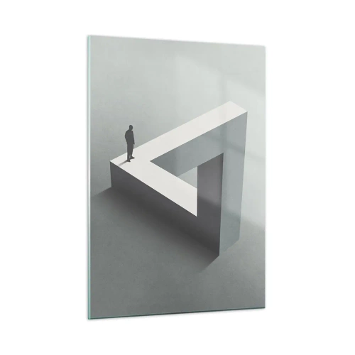 Glasbild - Bild auf glas - Eine Figur auf einer geometrischen Struktur im Stil einer optischen Täuschung - 50x70cm - Es ist also doch möglich - Moderne Wanddekoration für Wohnzimmer und Schlafzimmer ARTTOR