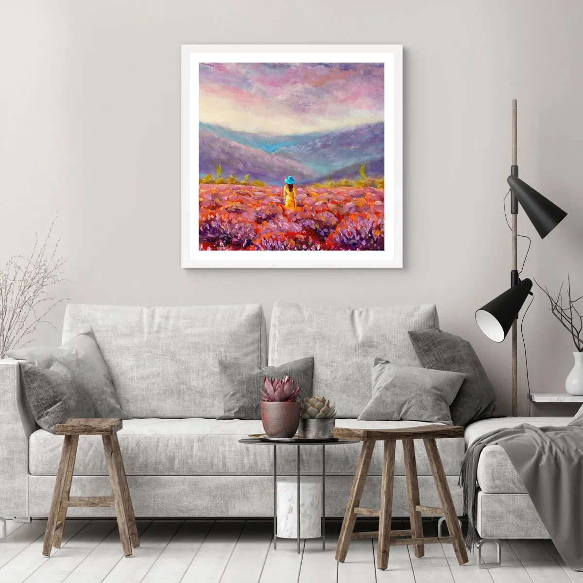 Poster in einem weißen Rahmen - In einer Lavendelwelt - 40x40 cm