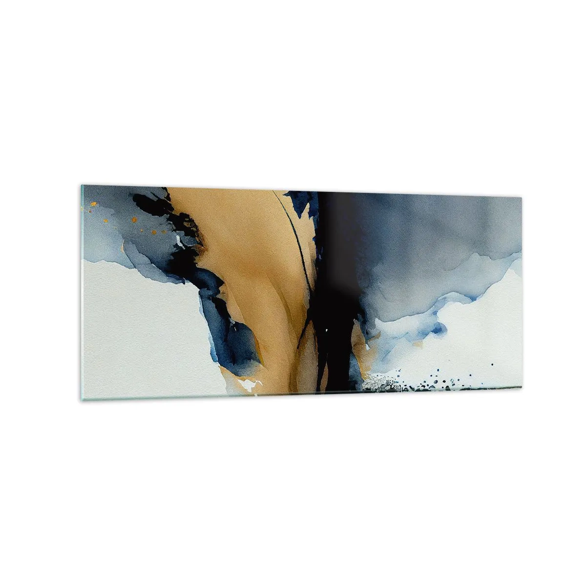 Glasbild - Bild auf glas - Eine abstrakte Komposition in Marineblau- und Goldtönen - 120x50cm - Hinter dem Vorhang - Moderne Wanddekoration für Wohnzimmer und Schlafzimmer ARTTOR