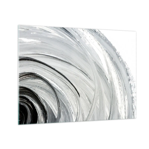 Glasbild - Bild auf glas - Eine schwarz-weiße Spirale mit dynamischen Pinselstrichen. - 70x50cm - Orbitale Komposition - Moderne Wanddekoration für Wohnzimmer und Schlafzimmer ARTTOR