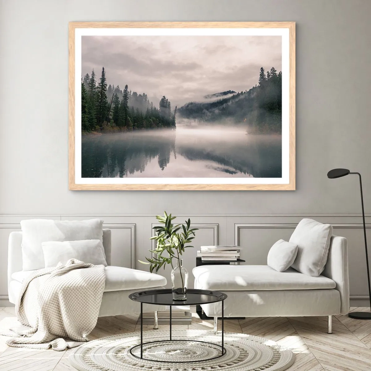 Poster in einem Rahmen aus heller Eiche - In Reflexion, im Nebel - 91x61 cm